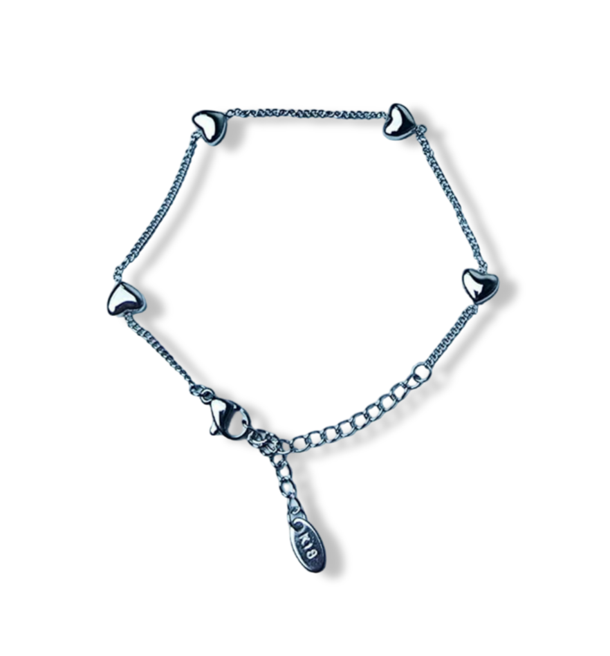 PULSERA WATERPROOF CORAZONES PLATEADO