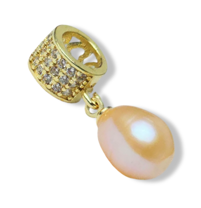 DIJE PERLA GOTA MELÓN Y CIRCONIAS DORADO
