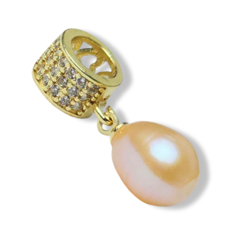 DIJE PERLA GOTA MELÓN Y CIRCONIAS DORADO