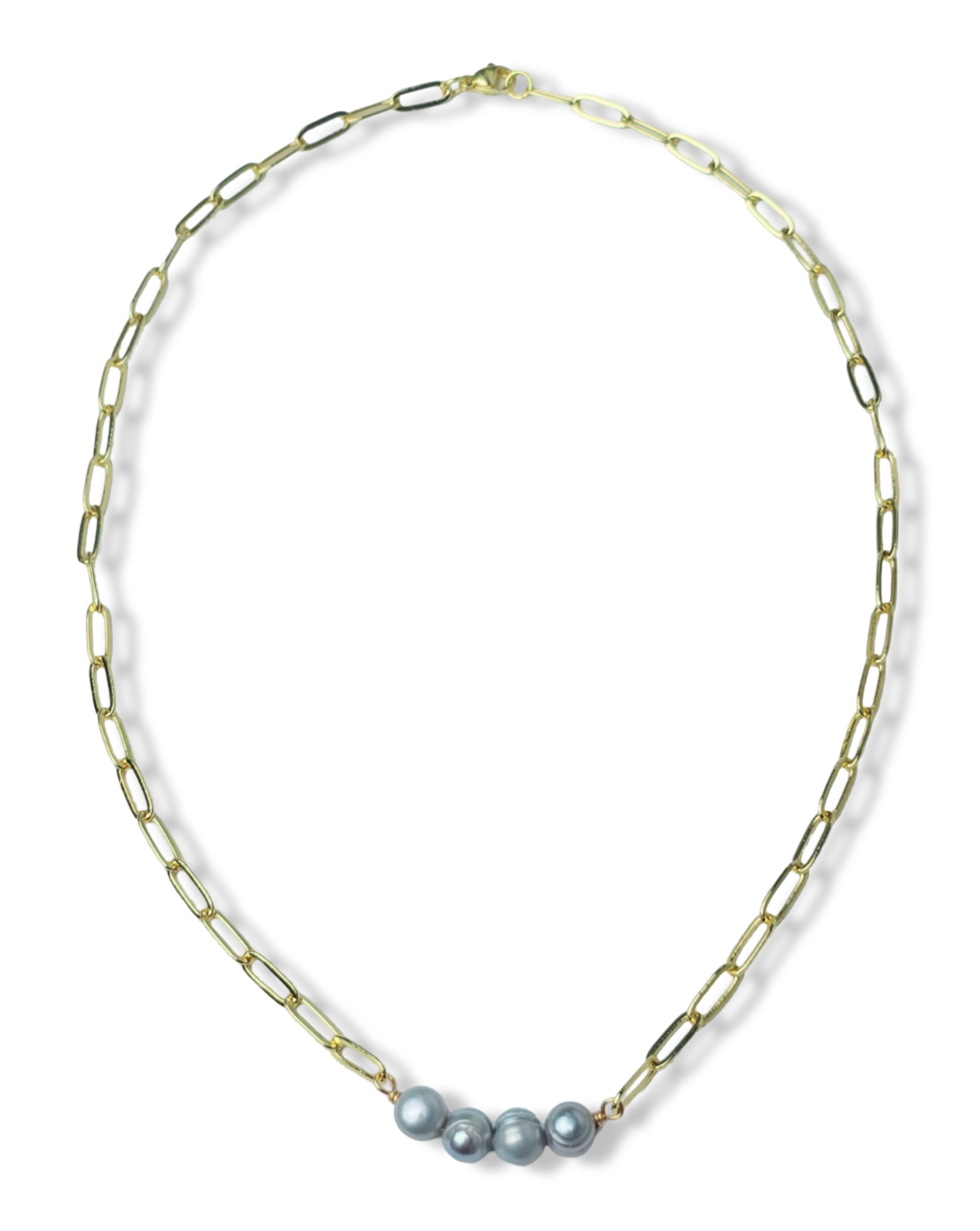 COLLAR CHAIN PERLA BARROCA GRIS DORADO