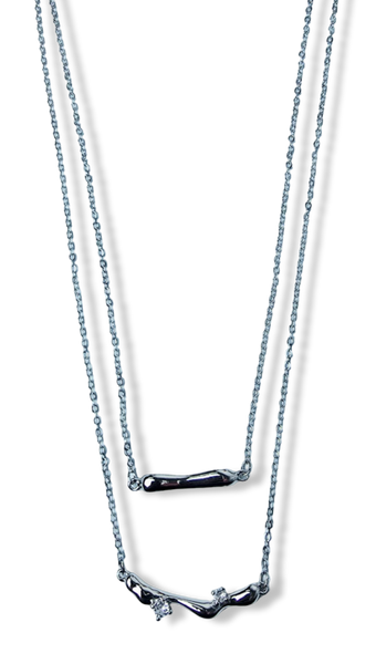 COLLAR DOBLE Y CIRCONIA PLATEADO