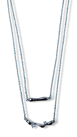 COLLAR DOBLE Y CIRCONIA PLATEADO