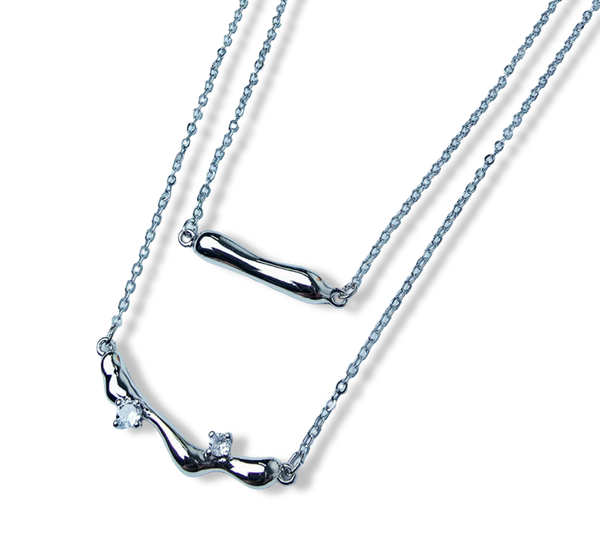 COLLAR DOBLE Y CIRCONIA PLATEADO