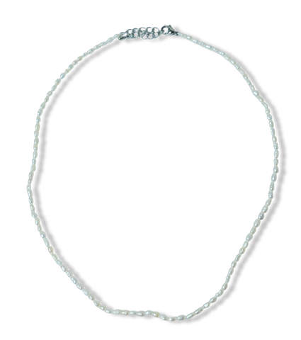 COLLAR PERLA ARROZ FINO PLATEADO