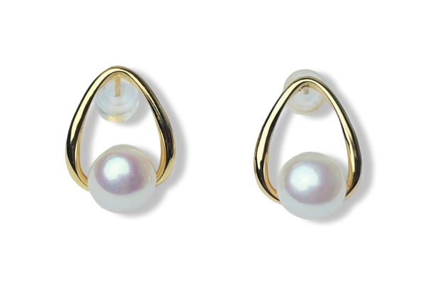 ARETE PERLA BONTON SILUETA GOTA DORADO