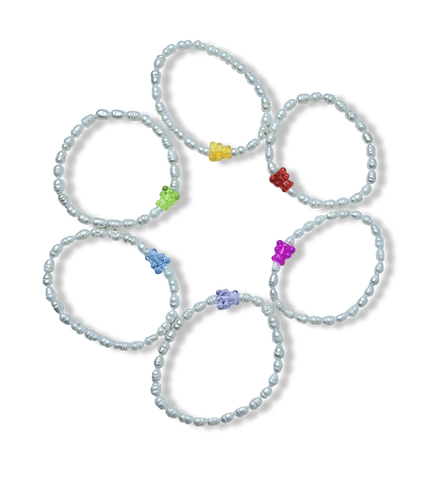 PULSERA PERLA ARROZ OSITO DE GOMA COLORES KIDS