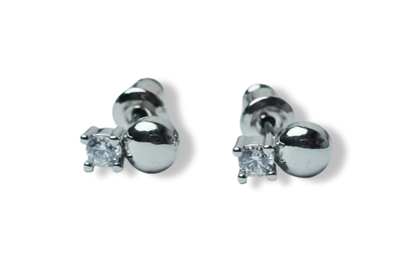 ARETE BOTONCITO Y CIRCONIA PLATEADO