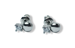 ARETE BOTONCITO Y CIRCONIA PLATEADO