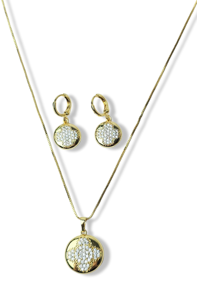 SET TRÉBOL CIRCONIAS DORADO