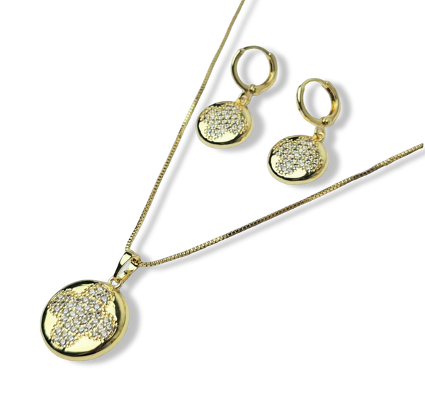 SET TRÉBOL CIRCONIAS DORADO
