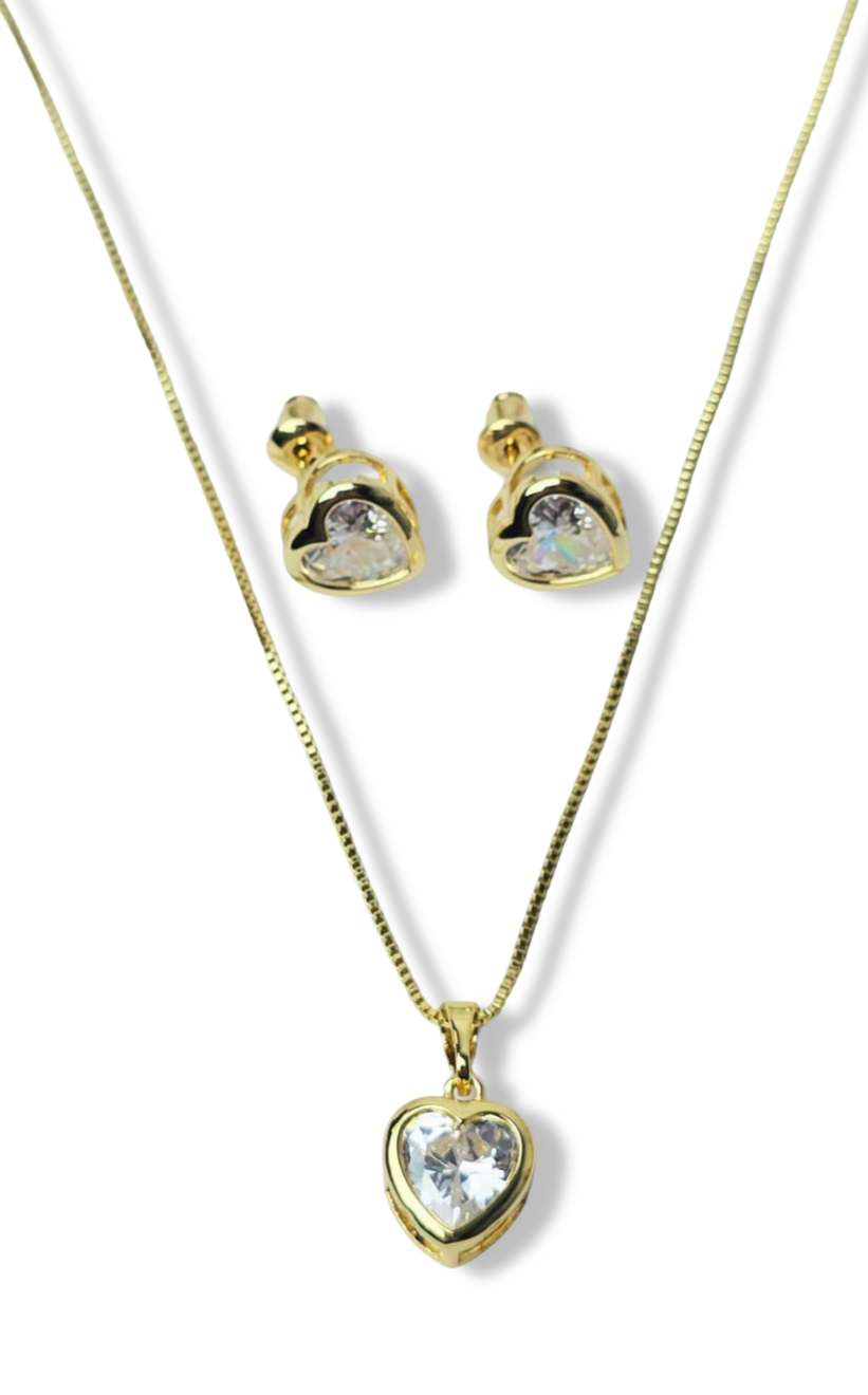 SET CORAZÓN CRISTAL DORADO