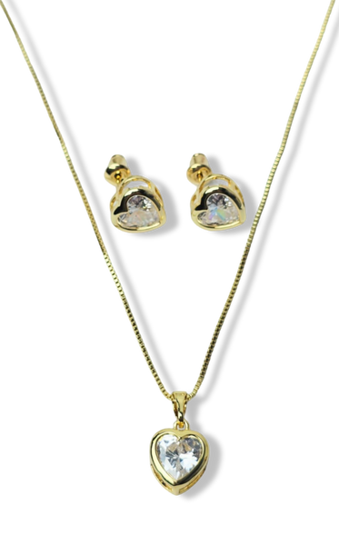 SET CORAZÓN CRISTAL DORADO