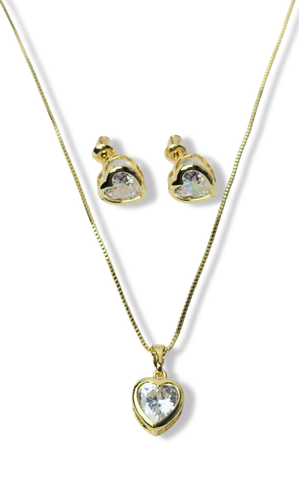 SET CORAZÓN CRISTAL DORADO