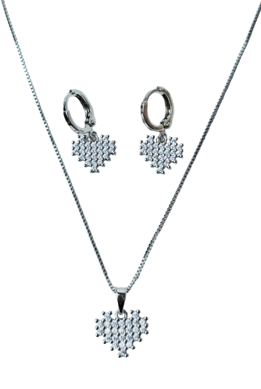 SET CORAZÓN CIRCONIAS PLATEADO