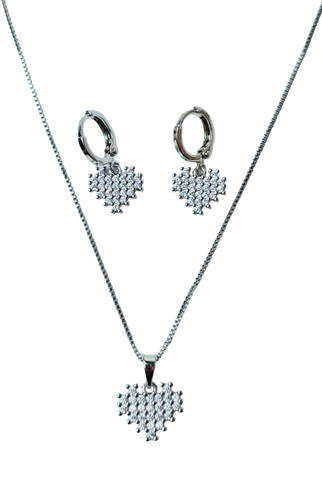 SET CORAZÓN CIRCONIAS PLATEADO