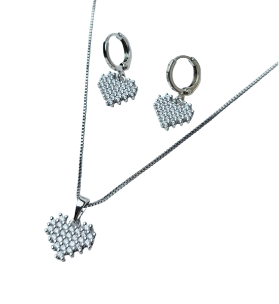 SET CORAZÓN CIRCONIAS PLATEADO