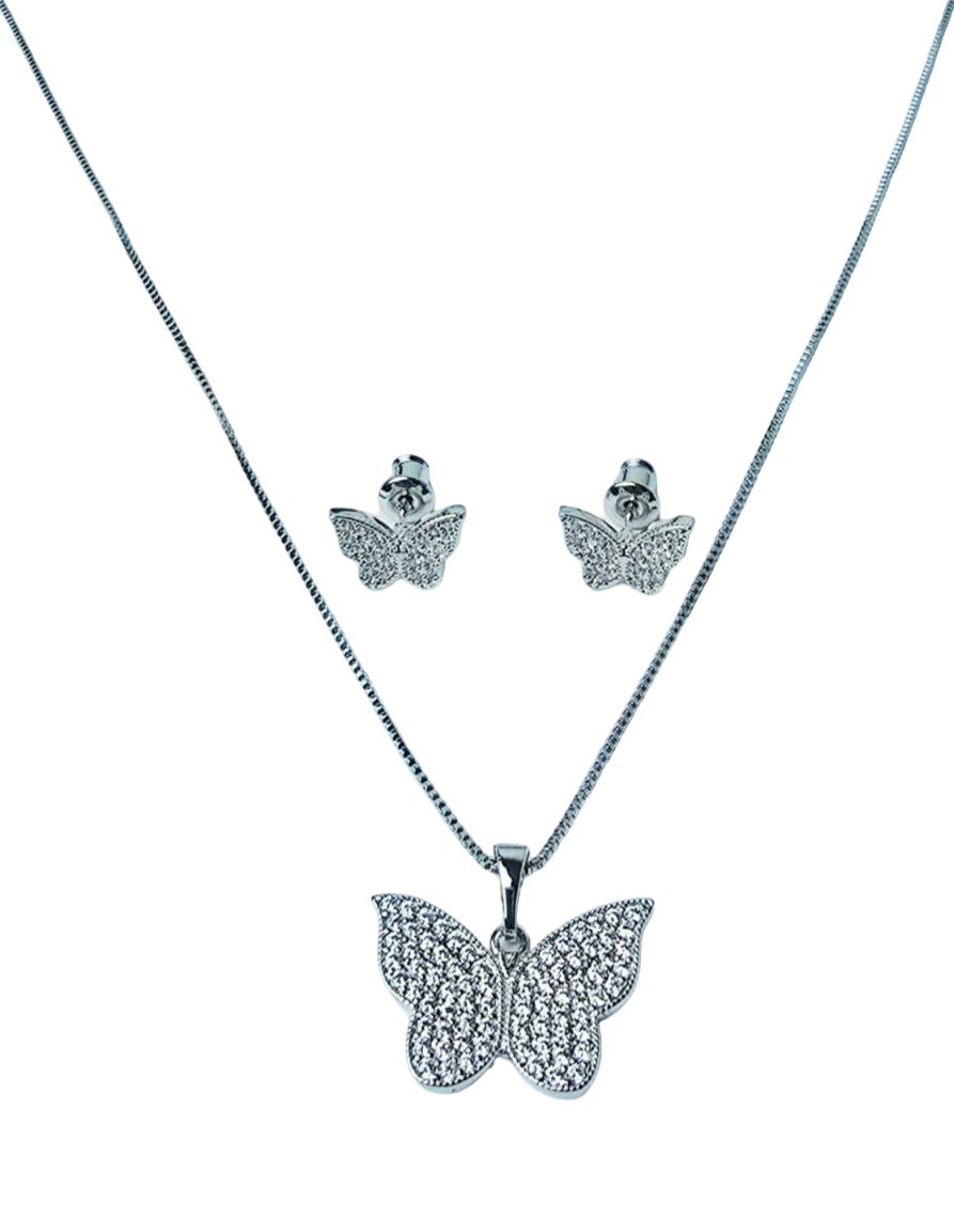 SET MARIPOSA Y CIRCONIAS PLATEADO