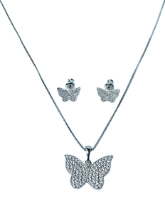 SET MARIPOSA Y CIRCONIAS PLATEADO