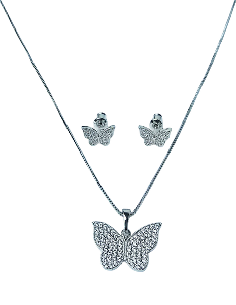 SET MARIPOSA Y CIRCONIAS PLATEADO