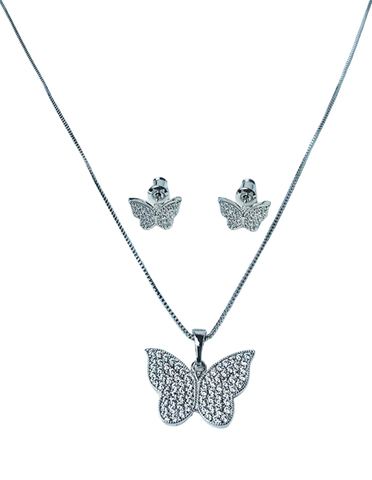 SET MARIPOSA Y CIRCONIAS PLATEADO