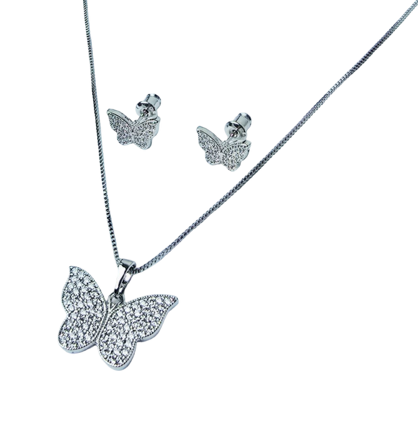 SET MARIPOSA Y CIRCONIAS PLATEADO