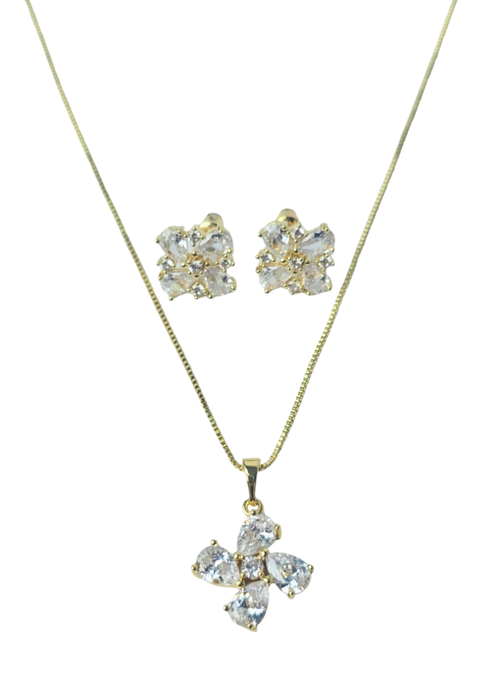 SET CRISTAL FLOR CUATRO PETALOS DORADO