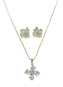 SET CRISTAL FLOR CUATRO PETALOS DORADO