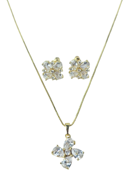 SET CRISTAL FLOR CUATRO PETALOS DORADO