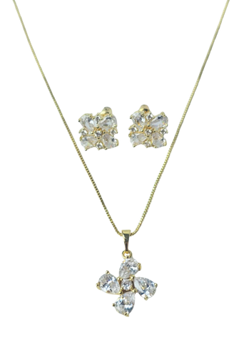 SET CRISTAL FLOR CUATRO PETALOS DORADO