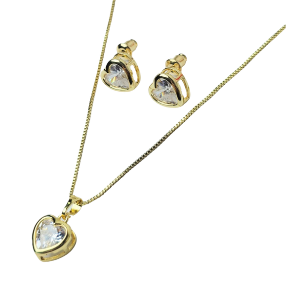 SET CORAZÓN CRISTAL DORADO