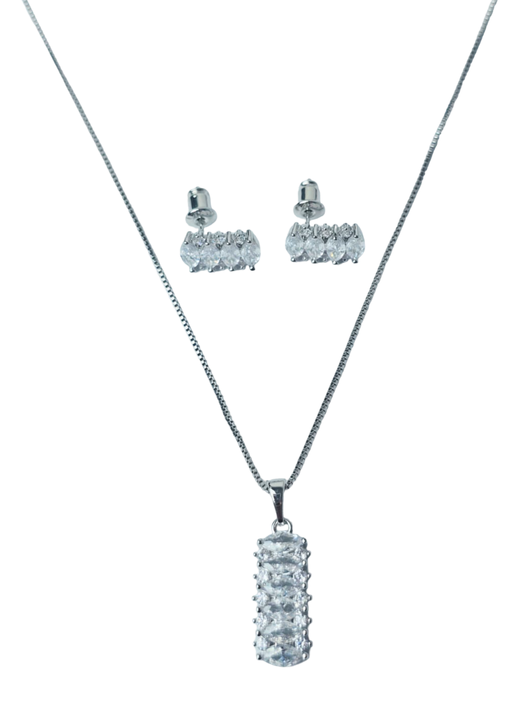 SET COLLAR Y ARETES CIRCONIAS PLATEADO