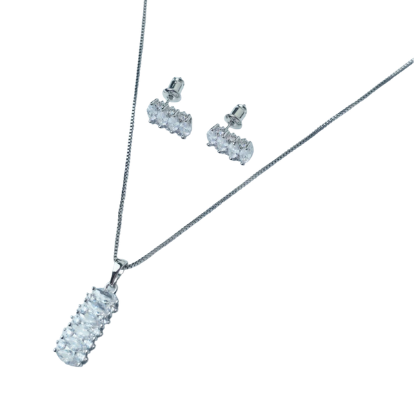 SET COLLAR Y ARETES CIRCONIAS PLATEADO