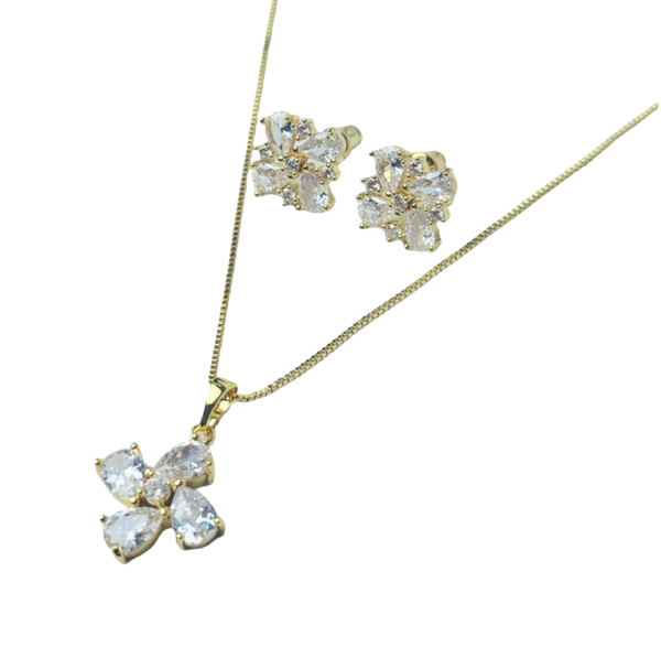 SET CRISTAL FLOR CUATRO PETALOS DORADO