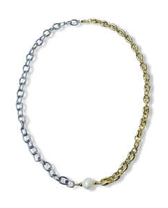 COLLAR PERLA BARROCA Y ESLABONES BICOLOR