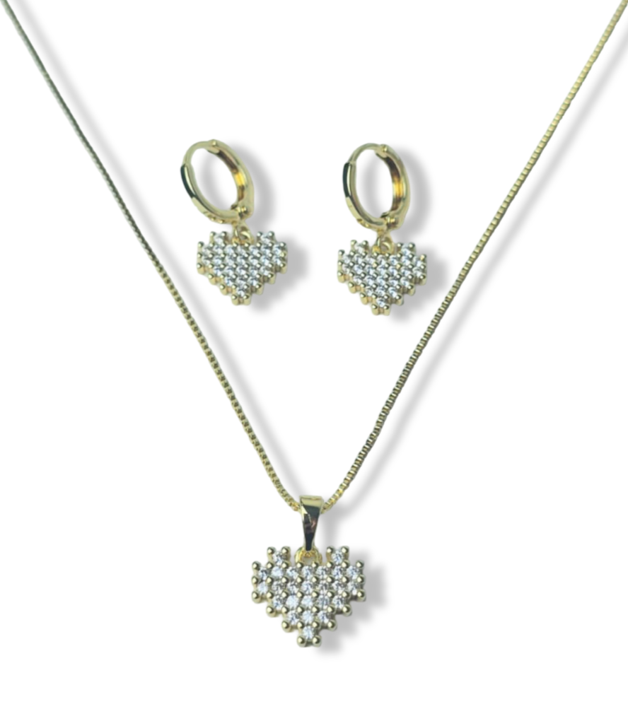 SET CORAZÓN CIRCONIAS DORADO