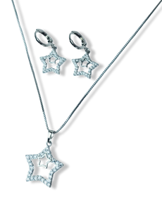 SET DOBLE ESTRELLA CIRCONIA PLATEADO