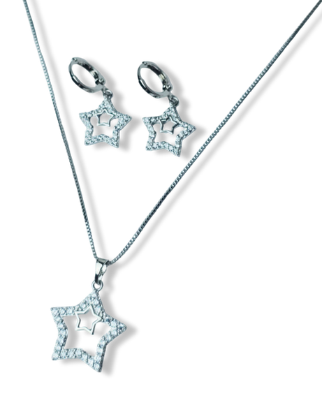 SET DOBLE ESTRELLA CIRCONIA PLATEADO