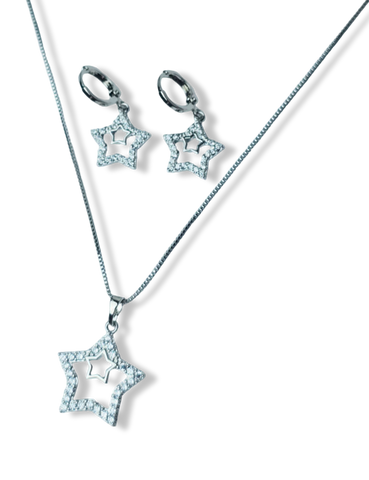 SET DOBLE ESTRELLA CIRCONIA PLATEADO