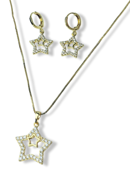SET DOBLE ESTRELLA CIRCONIA DORADO