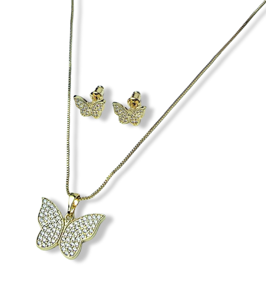 SET MARIPOSA Y CIRCONIAS DORADO