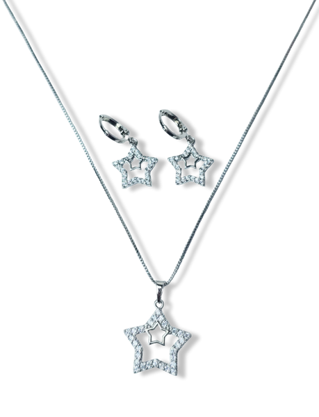 SET DOBLE ESTRELLA CIRCONIA PLATEADO