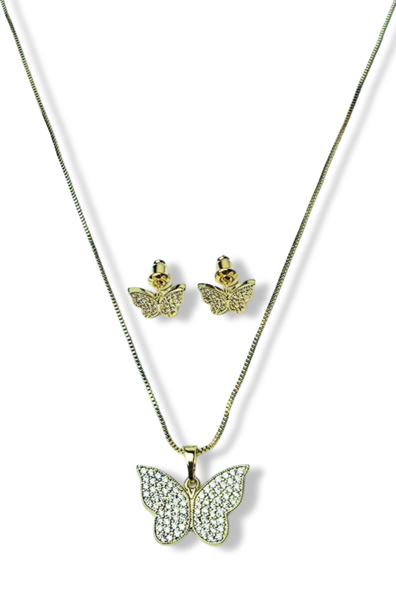 SET MARIPOSA Y CIRCONIAS DORADO