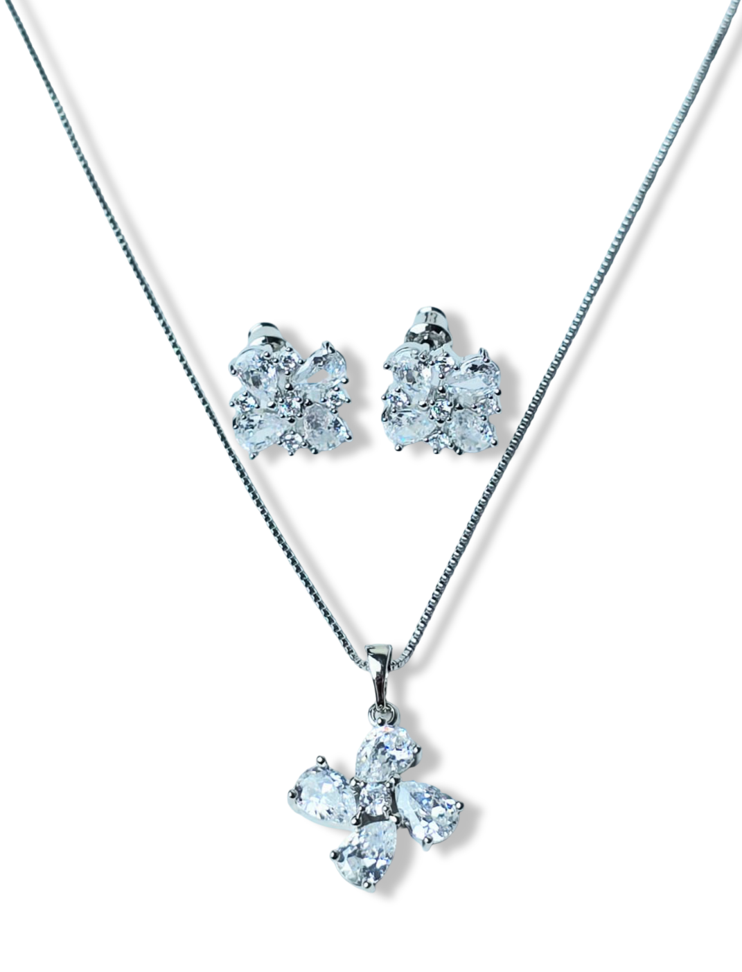 SET CRISTAL CUATRO PÉTALOS PLATEADO
