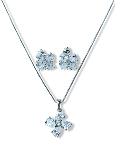 SET CRISTAL CUATRO PÉTALOS PLATEADO