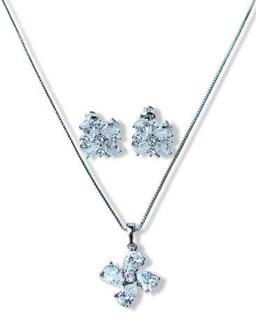 SET CRISTAL CUATRO PÉTALOS PLATEADO