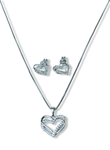 SET DOBLE CORAZÓN Y CIRCONIA PLATEADO