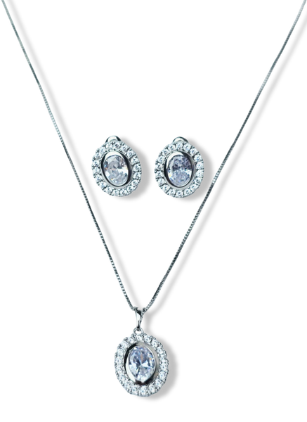 SET OVALO CIRCONIAS PLATEADO