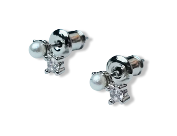 ARETE MINI POLVO DE PERLA Y CIRCONIA PLATEADO