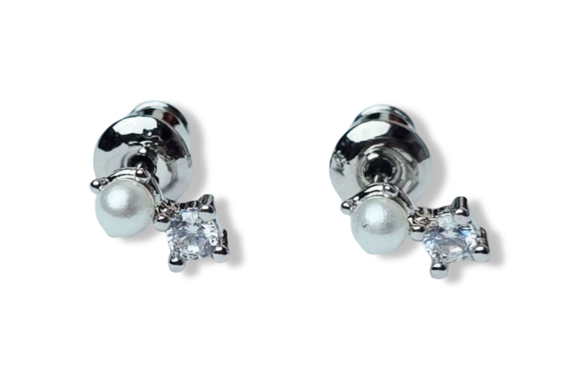 ARETE MINI POLVO DE PERLA Y CIRCONIA PLATEADO