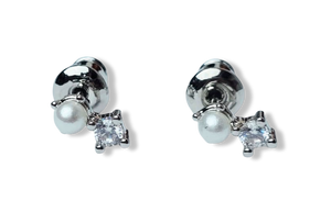 ARETE MINI POLVO DE PERLA Y CIRCONIA PLATEADO